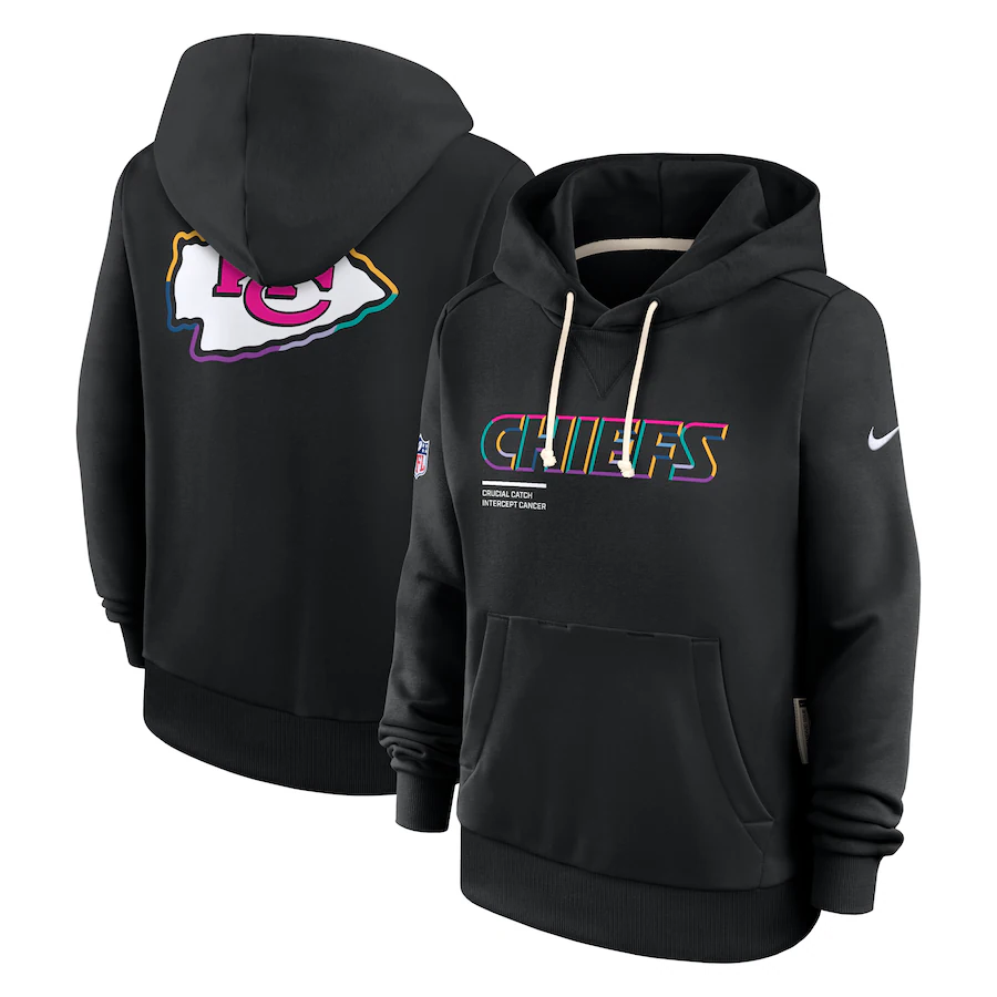 Women's Kansas City Chiefs Black 2025 Crucial Catch Club Pullover Hoodie(Run Small)
